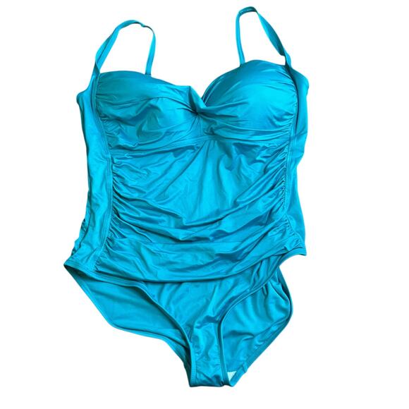 Sonnet Shores One Piece Swimsuit Plus Size 24W Blue Ruched Full Coverage Beach - Picture 1 of 5